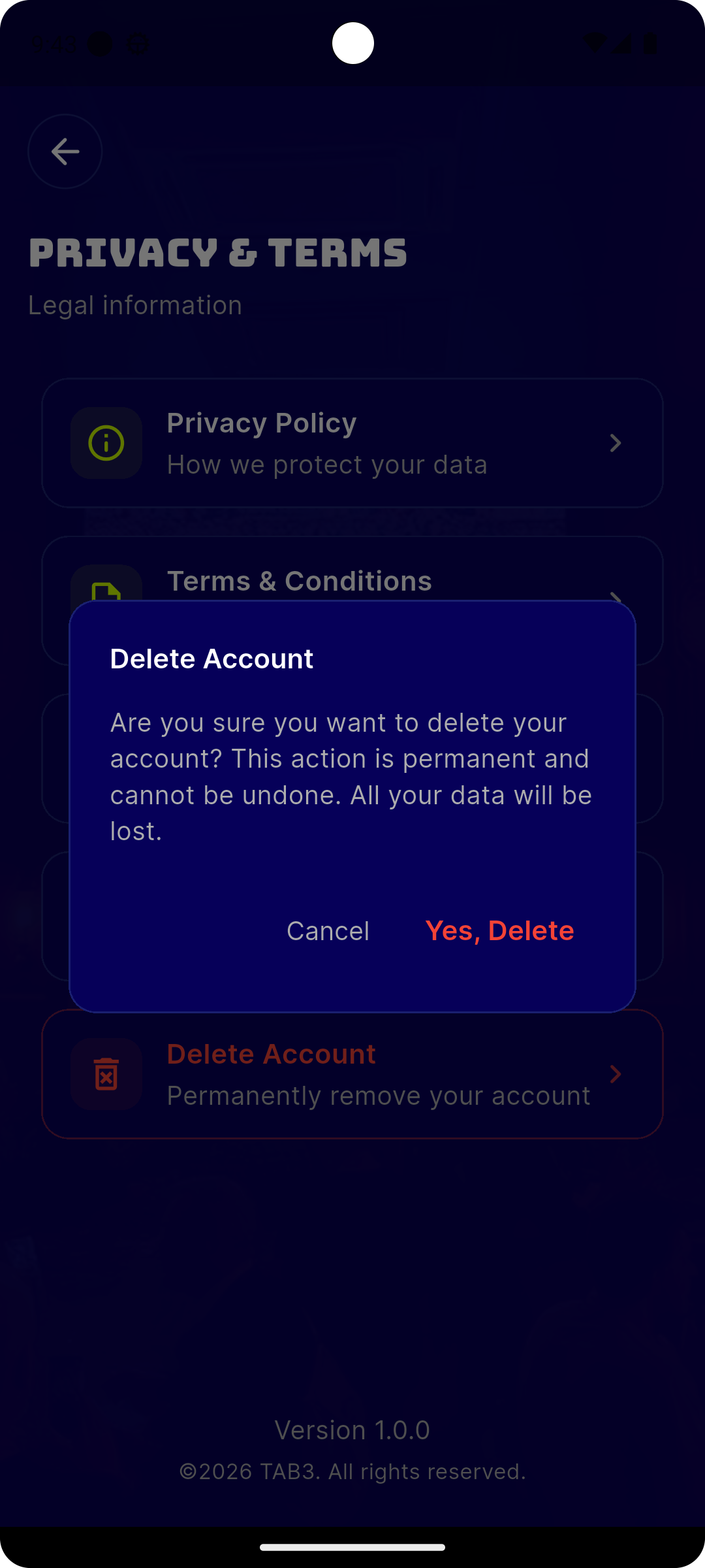 Step 3: Confirm account deletion dialog
